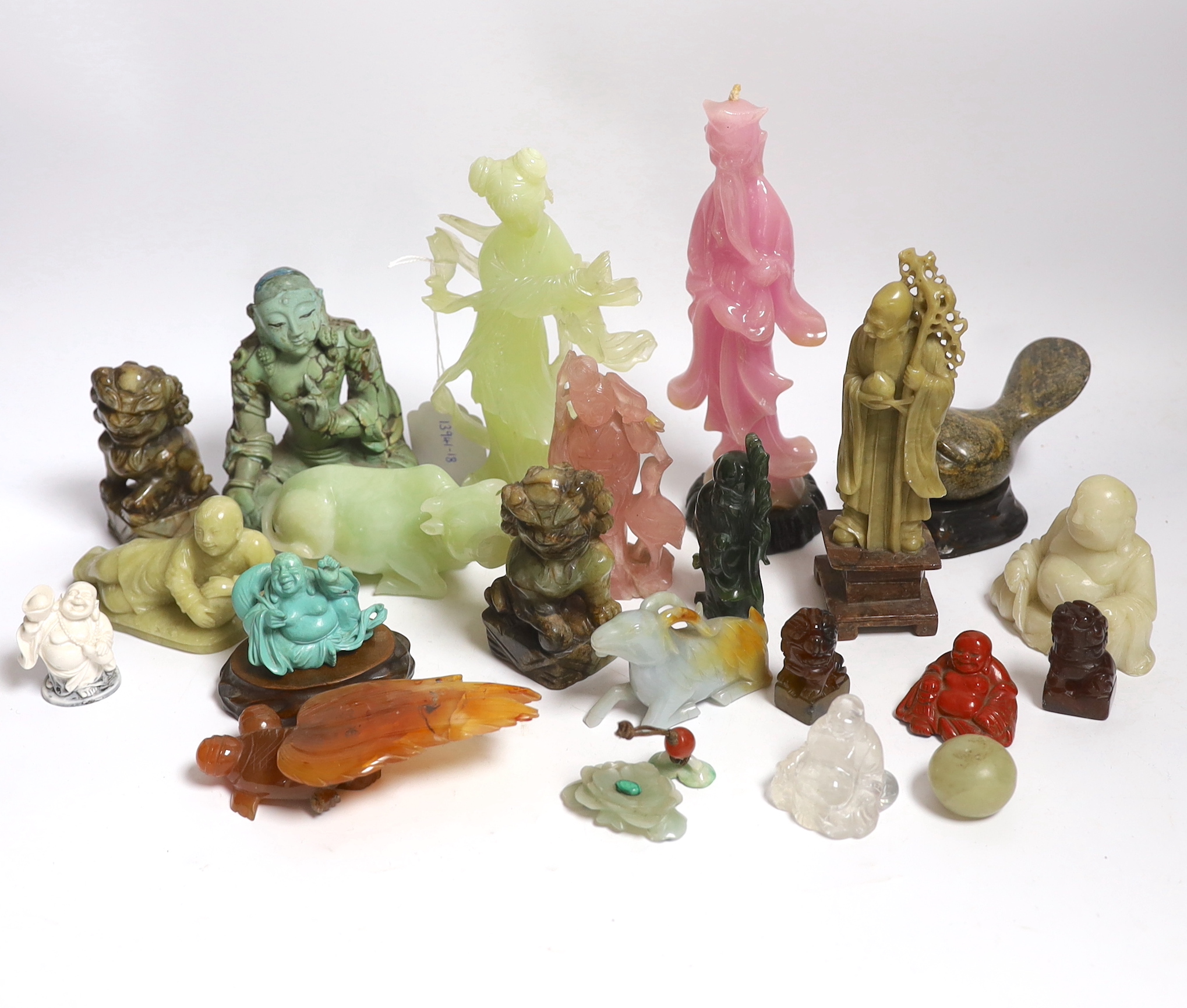 A quantity of Chinese hardstone and resin carvings